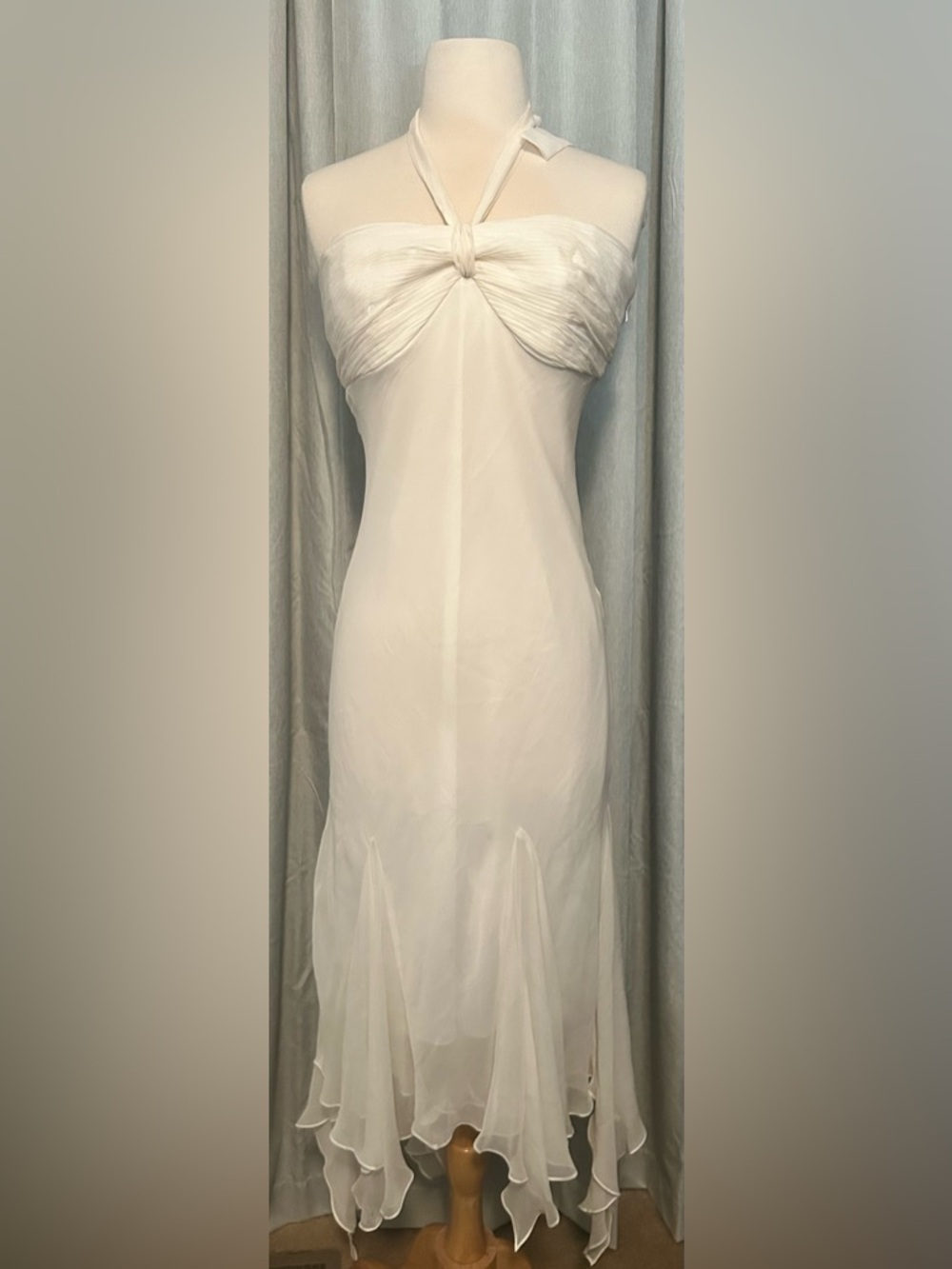 White House black market 100% silk Halter Midi Dress with handkerchief hem